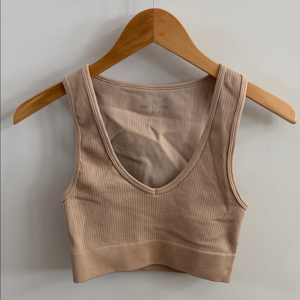 Offline by Aerie Ribbed Longline Sports Bra – Tan – Small